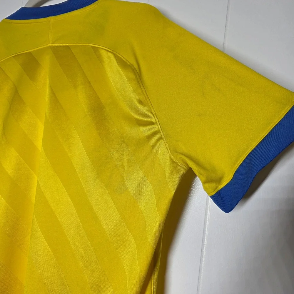 Nike Soccer Jersey Mens XL Yellow Blue Dri-FIT Shadow Stripe Training Shirt
